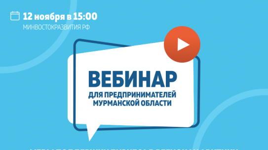 Минвостокразвития РФ проведет вебинар для предпринимателей Мурманской области о новых мерах поддержки бизнеса в регионах Арктики